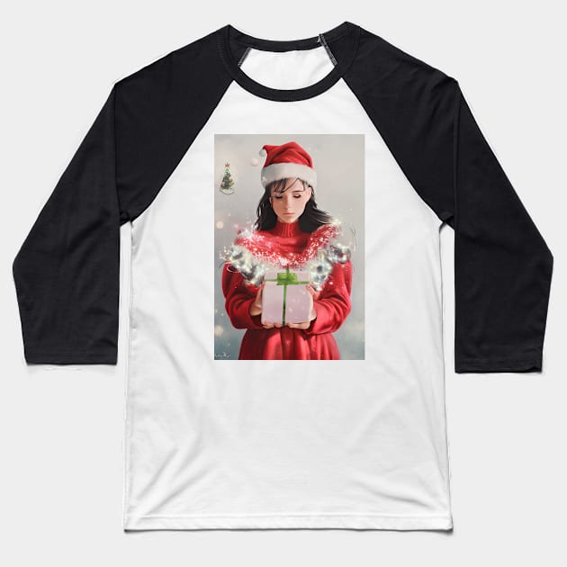 Beautiful Anime Portrait In Santa Claus Costume 5 Baseball T-Shirt by AIPerfection